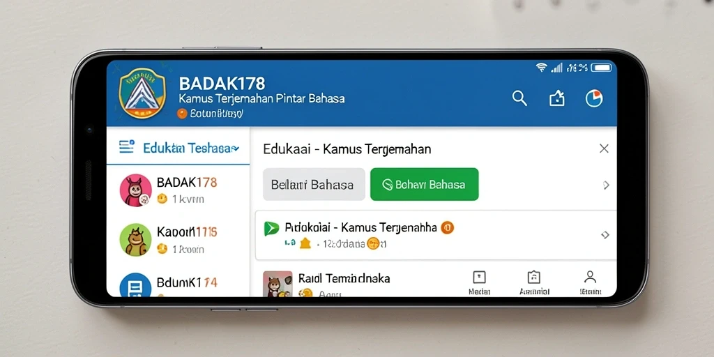 Tampilan aplikasi BADAK178 yang user-friendly untuk Kamus Terjemahan.