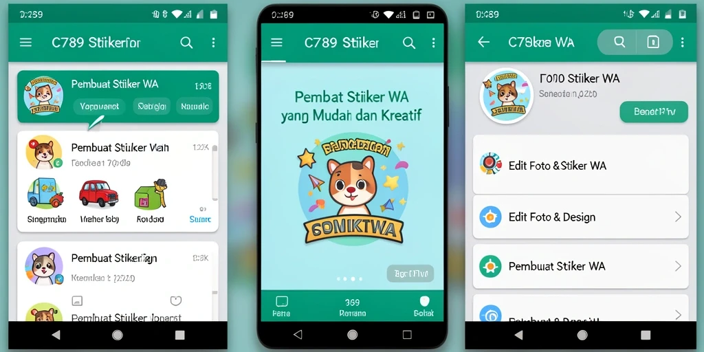 Antarmuka aplikasi C789 dengan fitur Pembuat Stiker WA yang menarik.
