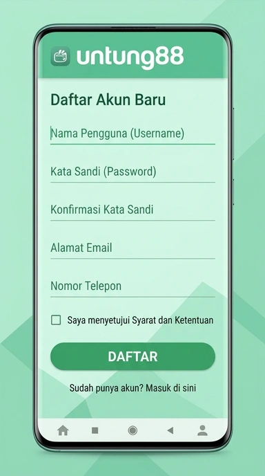 Tampilan halaman daftar untung88