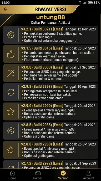 Tampilan riwayat versi untung88